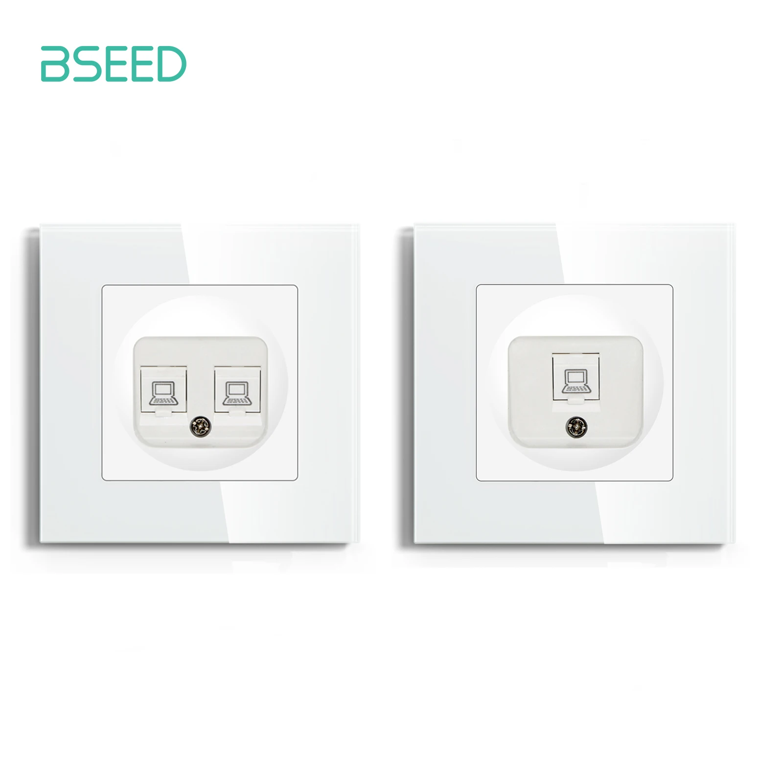 BSEED EU Standard Internet Socket CAT6 Type RJ45 Wall Socket Glass Panel Network Socket For Computer