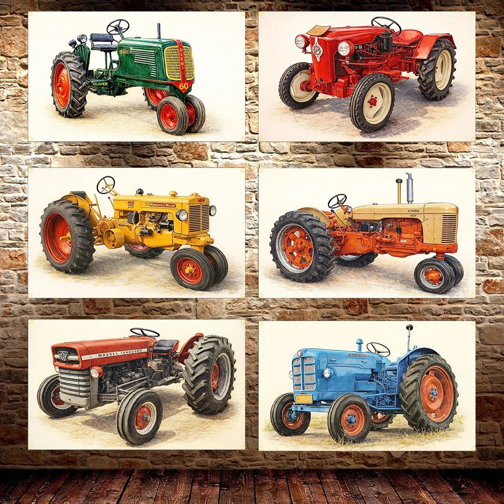 60x90cm 90x150cm American Agricultural Machinery Flag Tapestry Polyester Printed Tractor Poster For Garage Banner Decor