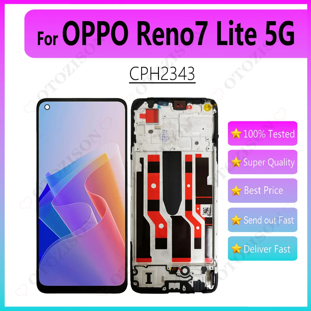 AMOLED для OPPO Reno7 Lite 5G ЖК-дисплей с рамкой Reno 7 Lite Экран CPH2343 ЖК-дисплей с сенсорным дигитайзером в сборе Reno 7Lite ЖК-дисплей