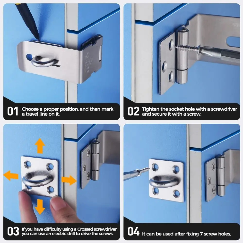 Mudah Dipasang 90 °   Gembok Pengaman Anti Maling Kokoh Pelat Kunci Gesper Baja Tahan Karat Pengunci Pengaman Meja
