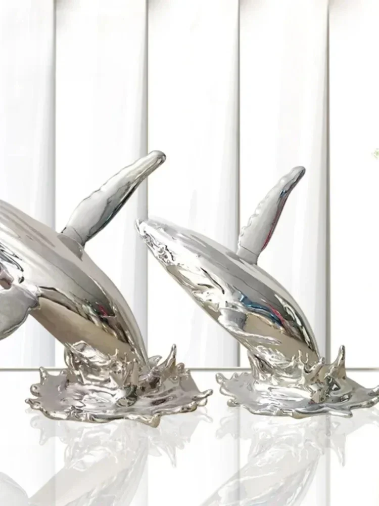 Whale Floor Ornaments Fiberglass Dolphin Sculpture Artwork Hotel Lobby Furnishings Decoration Staircase Corner Landscaping