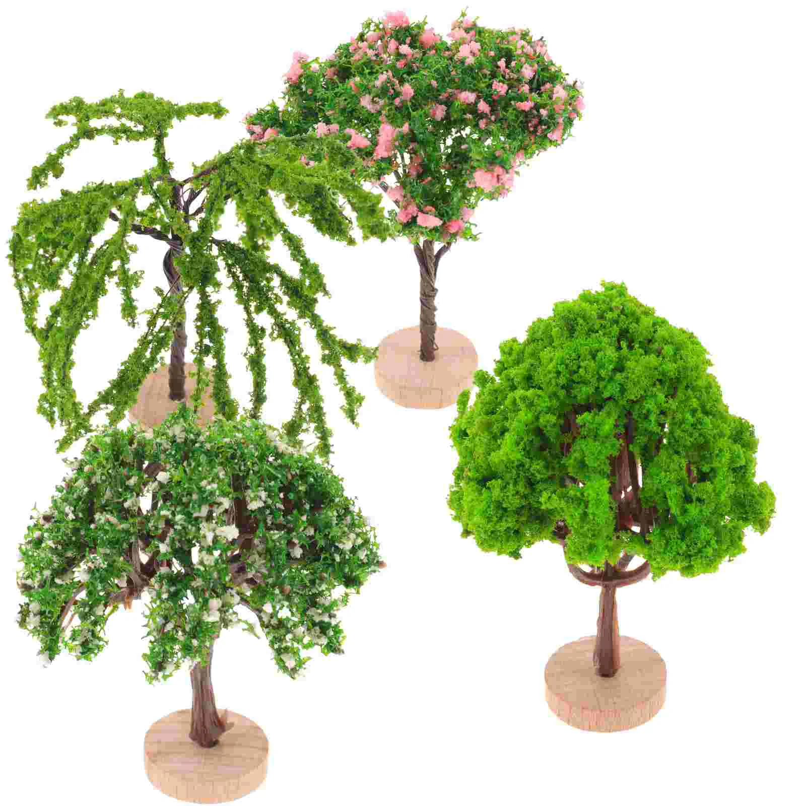 4 peças de árvores em miniatura para decoração de mesa de areia modelo de adorno de bonsai simulado com base