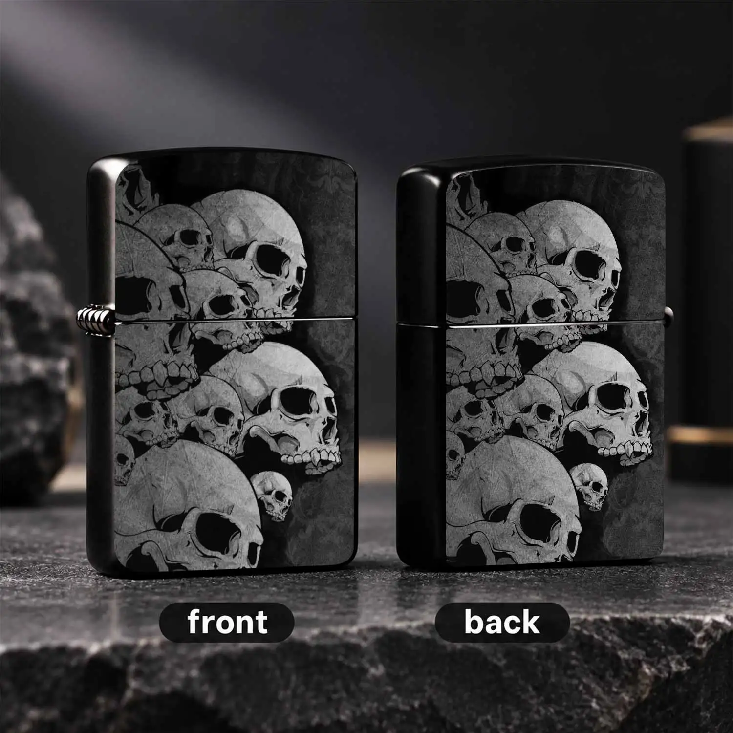 Vintage Dark Style Full Printed Skull Windproof Cool Streetwear Men'S Collectible Fuel Scratch Resistant Classic Ignition Tool Ideal For Daily Use Outdoor Camping Unique Gift For Punk Skeleton Aesthetic Lovers A Fun And Humorous Lighter