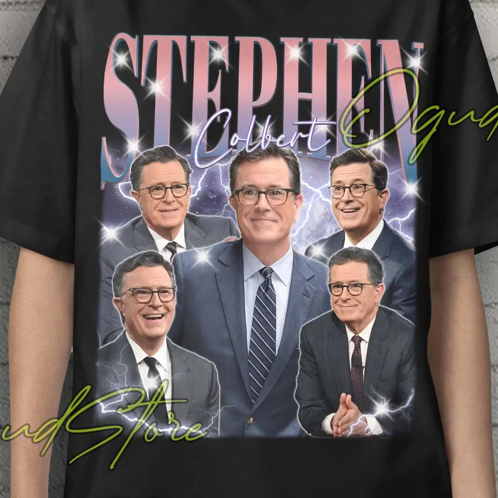 Vintage Stephen Colbert Bootleg T Shirt 90s Retro TV Host Meme Casual  Tops vintage Washed fashion designer clothes Comfortable