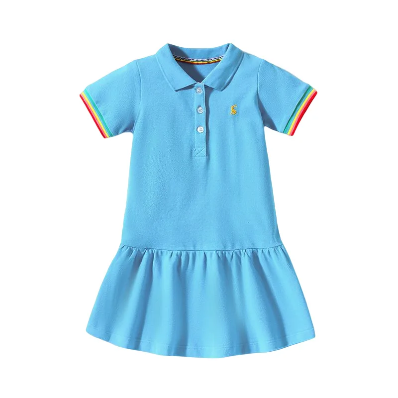 

Girls' Skirt Summer Princess Dress Short Sleeve Pure Color Cotton Girls' DressBaist