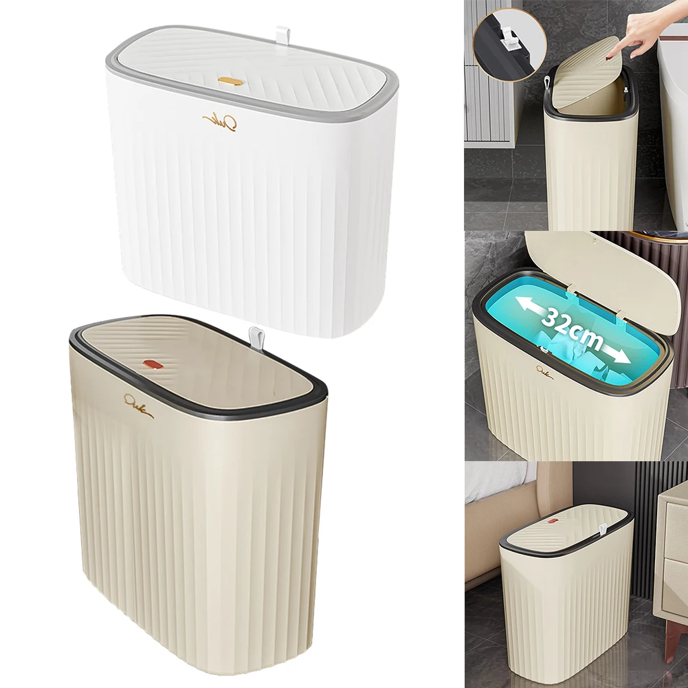

12L Household Trash Bin Odor Free Narrow Trash Bin Waterproof Bathroom Storage Bucket Pressing Type for Kitchen Toilet