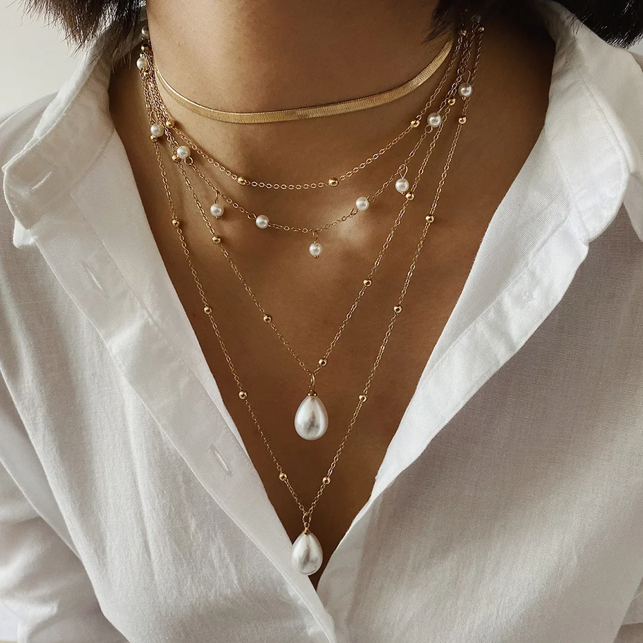 IngeSight.Z Bohemian Multi Schicht Nachahmung Perle Quaste Choker Halskette Kragen Erklärung Anhänger Halskette für Frauen Schmuck – Detail 15