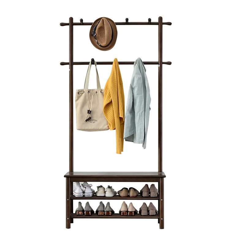 

Household solid wood hanger, modern and simple, home shoe change stool, coat rack integrated