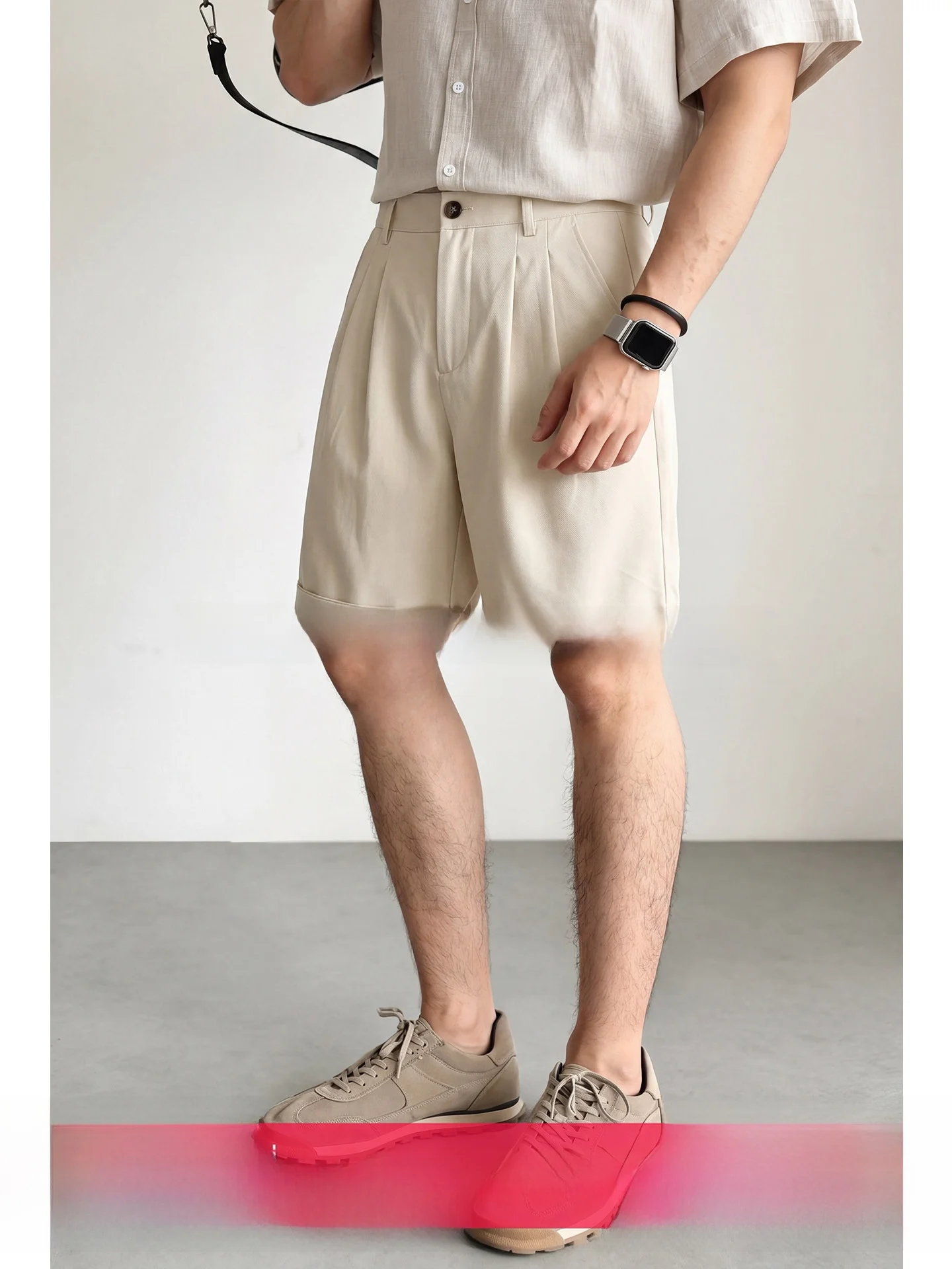 

Uader Men's Casual Cotton-Lyocell Blend Shorts Summer Commute Five-Quarter Length Straight Leg Pure Color Versatile mid Waist