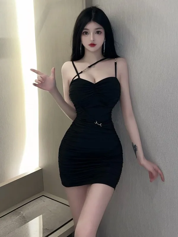 

Tank Mini Black Dress Irregular Fashion Women Tops Sexy Spicy Girl Slim Hip Dress For Women Backless New Sweet Korena S562