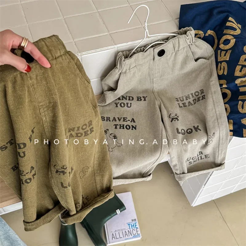 2024 Autumn New Children Casual Pants Cotton Boys Girls Letter Print Harem Pants Toddler Loose Versatile Trousers Kids Clothes