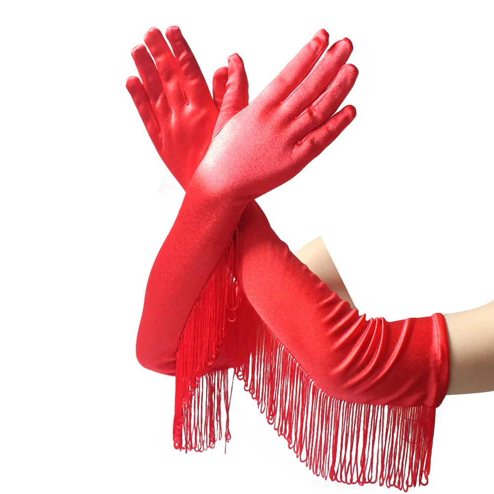 49cm Sexy Long Finger Gloves Women Lady Latin  Tassel Drama  Show Party Supplies   Accessory Halloween Costume Cosplay