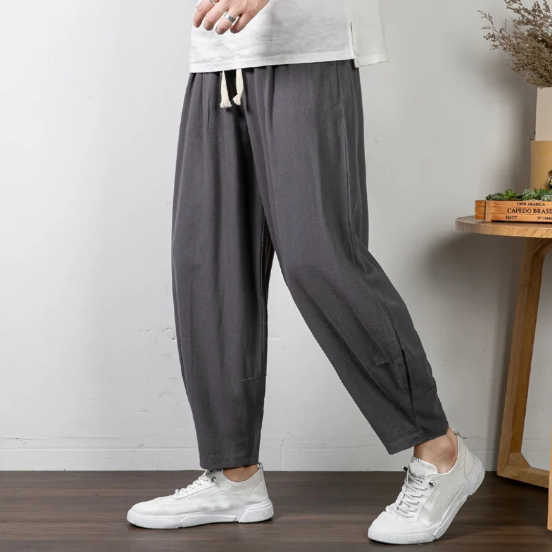 Summer Autumn pants men 5XL 6XL 7XL 8XL 9XL 190kg Waist 170cm Plus size Cotton linen large size loose trousers men 5 colors 56