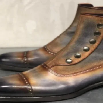 حذاء تشيلسي من الجلد السويدي للرجال بتفاصيل زر جانبي وكعب منخفض تصميم مصقول لأزياء الخريف الرسمية الأنيقة #4