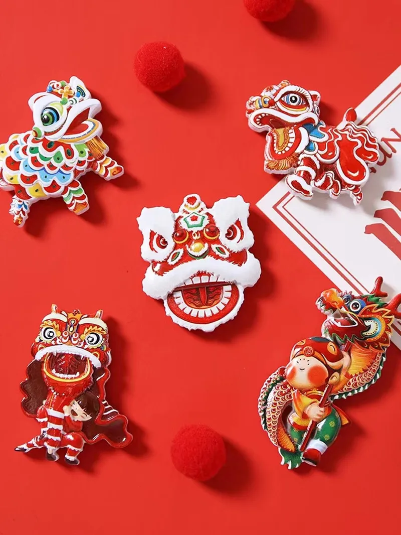 Chinese Style Creative Personality Refrigerator Stickers Magnetic Stickers 3D  Red Festive Cute Decorations