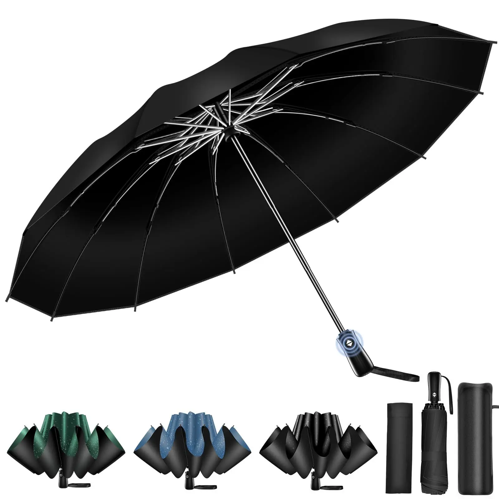 

Костяной автоматический складной зонт с обратным ходом, большой трехкратный зонт, черный пластиковый зонт от солнца, мужской деловой зонт