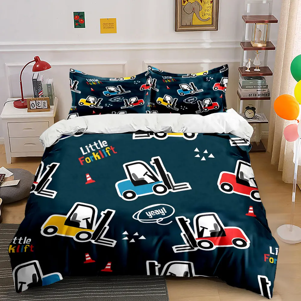 Cartoon forklift pattern design Printed Duvet Cover Set 1 Duvet Cover+2 Pillowcase Multi Size Bedroom Bedding Decoration