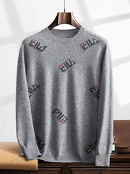 ANGEL 2024-camisa de cuello redondo para hombre, Jersey de punto de Cachemira, suéter jacquard con letras, ropa informal de manga larga, otoño e invierno, 100%