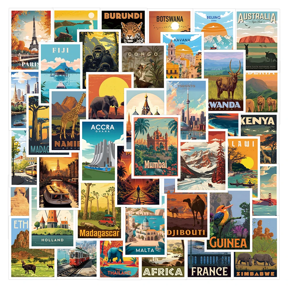 10/30/68pcs World Travel Country Landscape Cartoon Stickers Aesthetic Decals DIY Phone Laptop Car Waterproof Decoration Sticker
