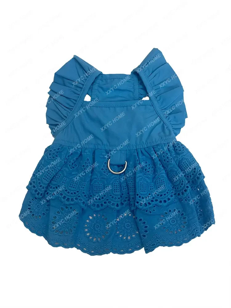 

New Pet Clothes Spring and Summer Korean Style Flounced Sleeve Lace Skirt Teddy Bichon Dog Cat Traction Clothes