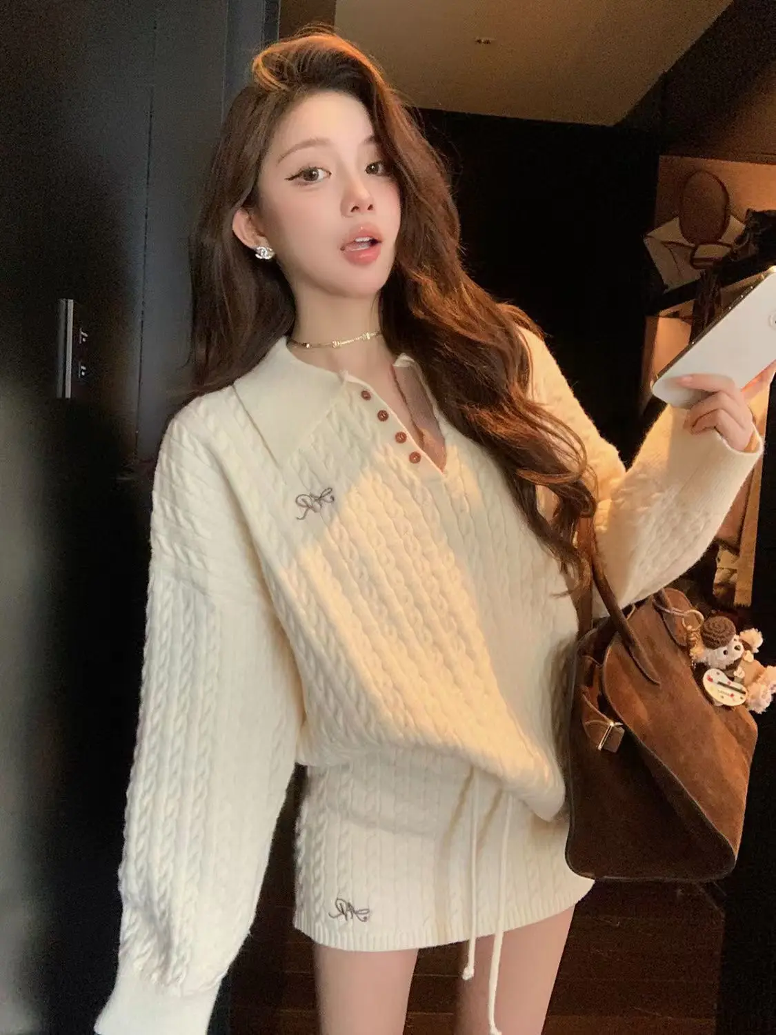 

Preppy Cable Knit Sweater 2025 Autumn Slim Fit Long Sleeve Top Light Academia Aesthetic Lazy Chic Womens Fashion