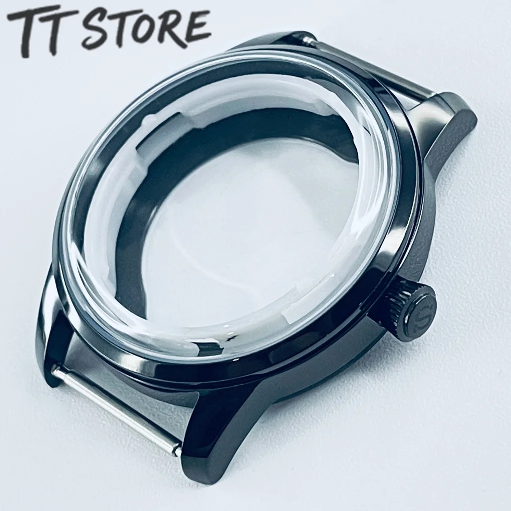 Unisex 40MM Stainless Steel Silver Black Cocktail Watch with Arch Glass Case Compatible with NH35 NH36 7S26 7S36 4R35 4R36 Movem