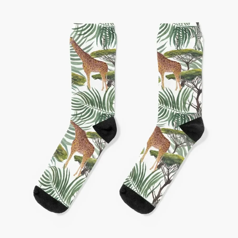 Chaussettes en acacia aquarelle pour hommes et femmes, motif de girafe africaine, chaussettes amples rétro, nouveau cadeau