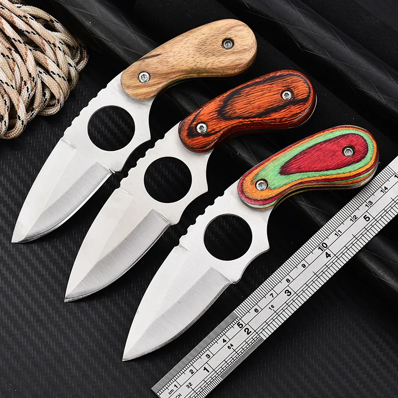 New Mini Portable Pocket Steel Knife with Three Different Color Handles, Small Straight Knife with Nylon Sheath