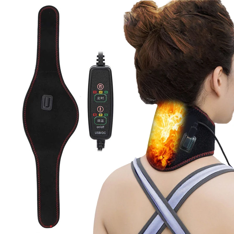 

Neck Support Massager Heating Therapy With Electric Heat Compression Cervical Wrap Device Protector Pain Relief Timing Tool