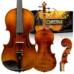 CHRISTINA Violin One-piece Flame Maple Back V07C Red Gradient Varnish Spruce with Ebony Fittings for Intermediate 4/4-1/8 Size