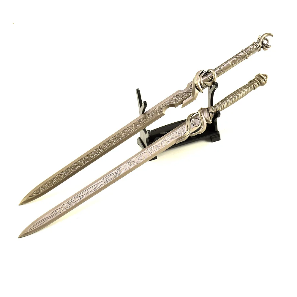 26 cm/10.24in Koud Wapen Zwaard Anime Randapparatuur 2 stks/set Metalen Mannelijke En Vrouwelijke Zwaarden Wapen Set Collectible bureau Jongen Speelgoed Gift