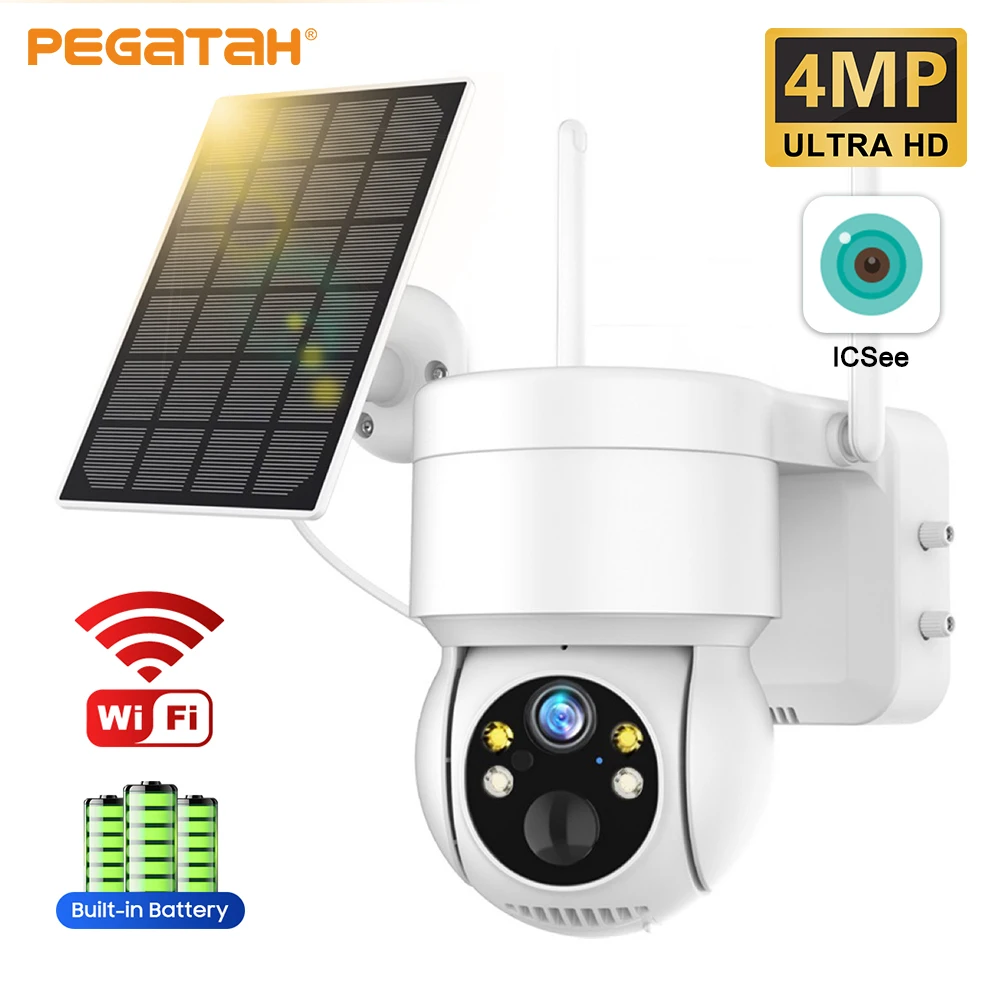 

PEGATAH Outdoor IP Camera Solar Panel 1080P HD Wifi PIR Human Detection Wireless Surveillance PTZ Cameras 7800mAh Solar Panel