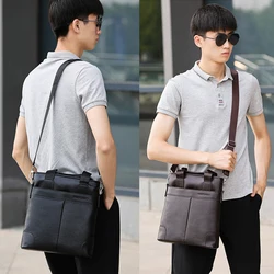 Men'S Briefcase PU Leather Handbag Executive Office Shoulder Tote Business Messenger Split Cross Side Vertical Bag Causel Male