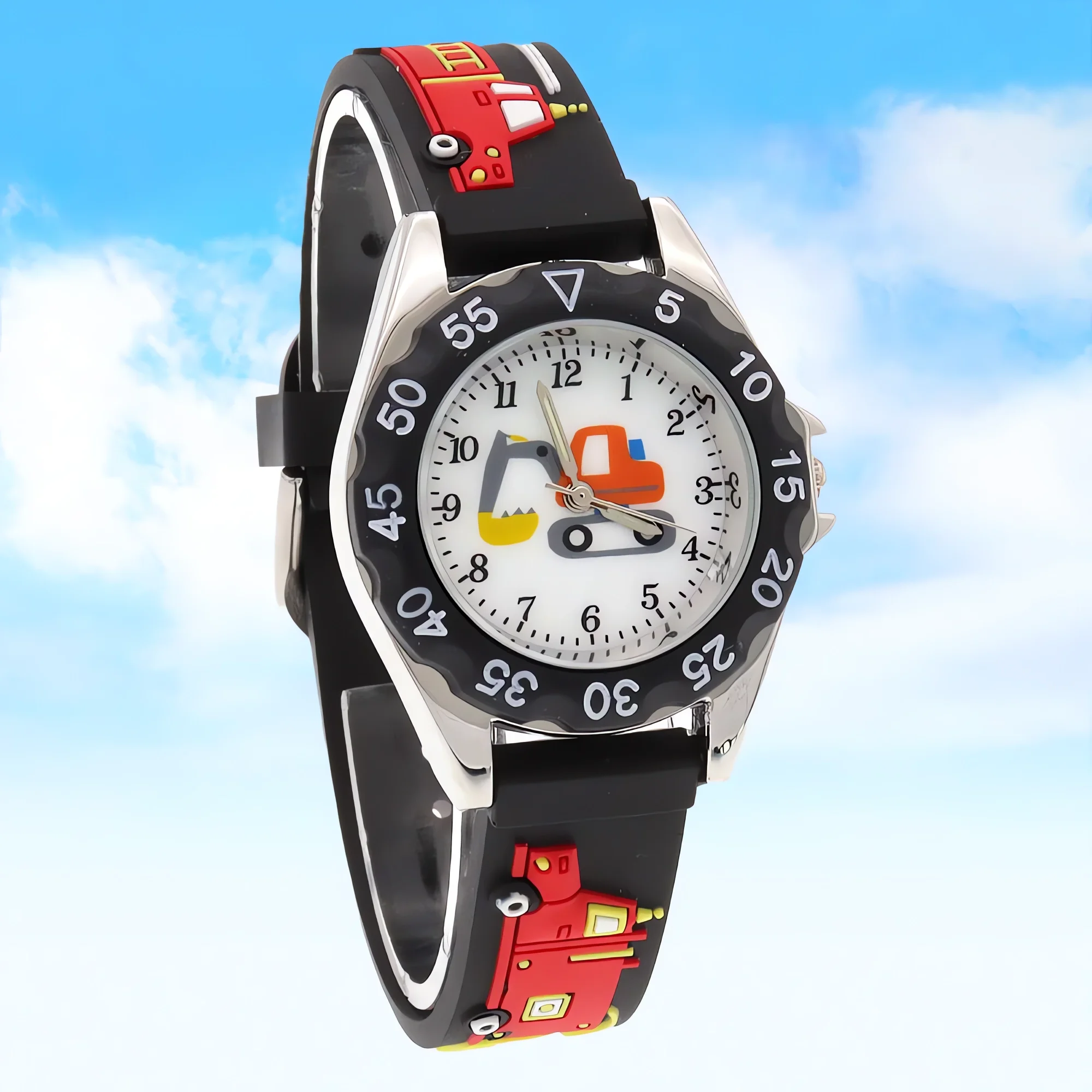 Children's Fire Truck Silicone Strap Digital Watch Boys Girls Students Timepiece Baby Watch