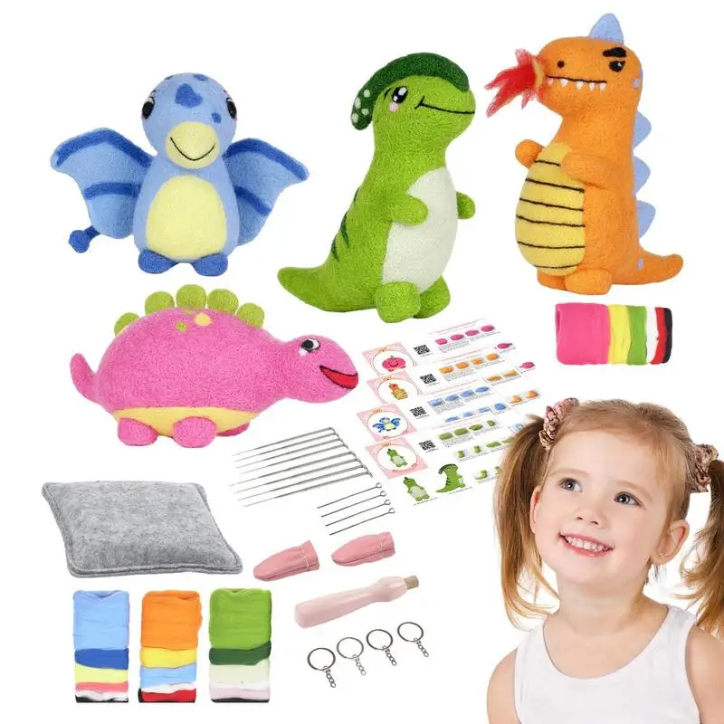 Felt Dinosaur Craft Kit Animal Felting Kits Starters Set For Crafters Create Adorable Woolen Animals Felting Kits For Beginners