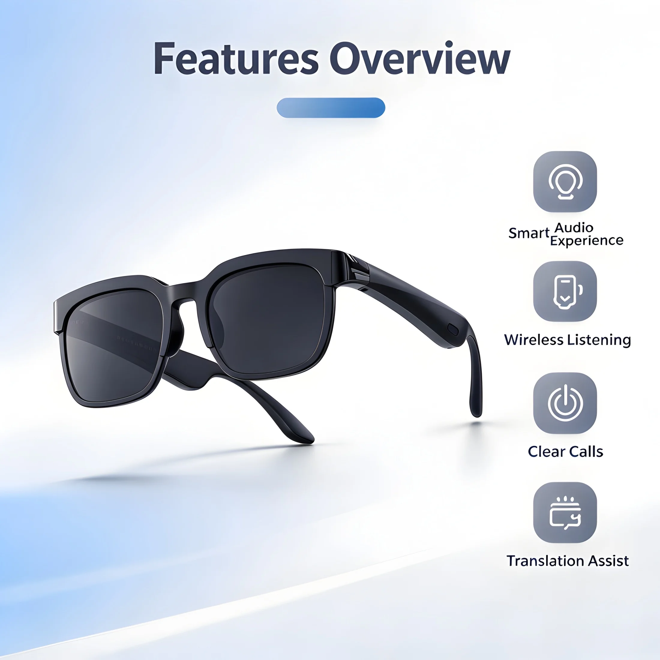 Smart Audio Glasses Open-Ear Wireless Music Touch Control Sports Sunglasses with Translation Call Functionality