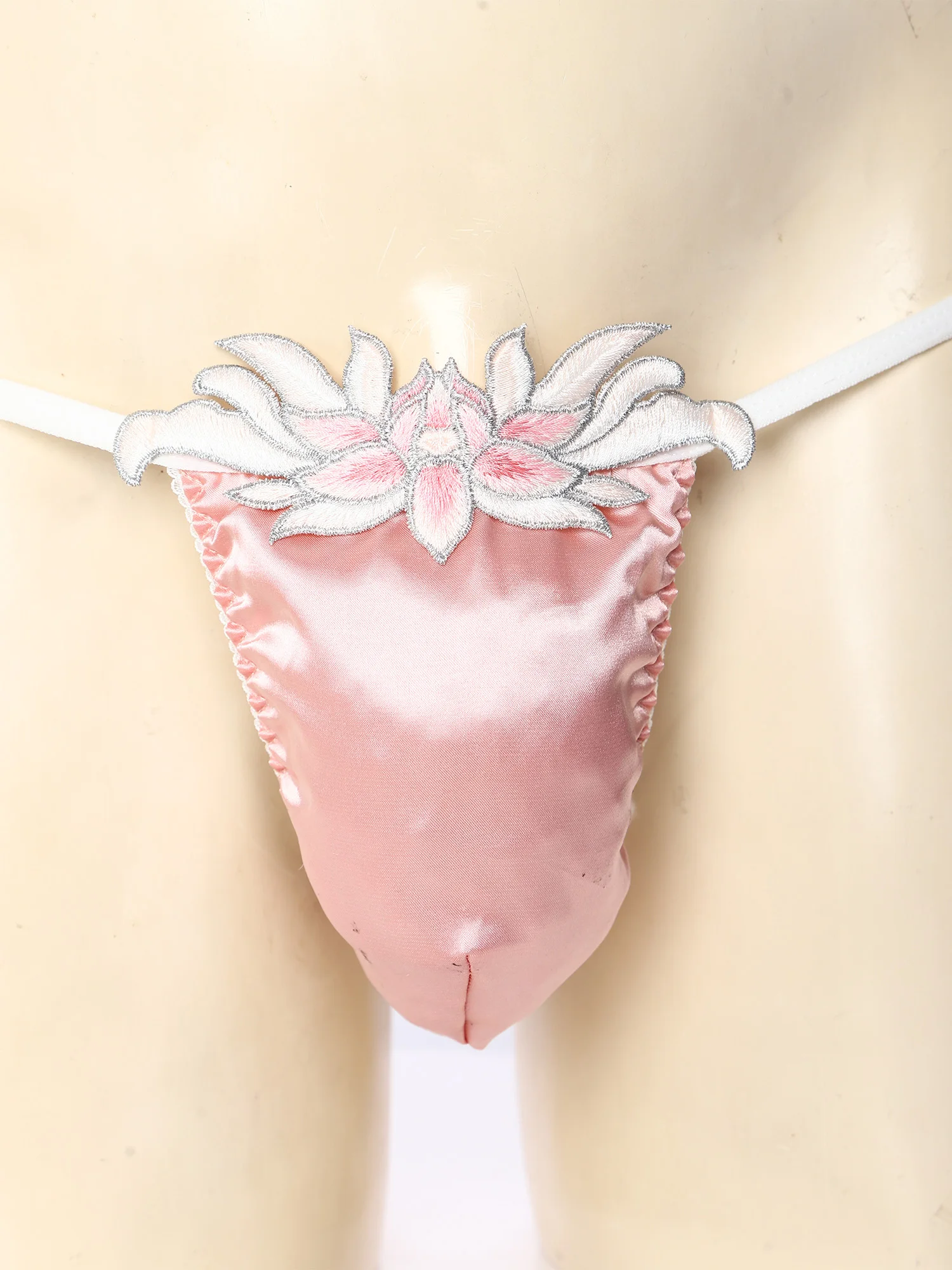 Sissy T-back Thongs Underwear Men Low Rise Floral Embroidery Patch Stain Pouch Spaghetti Straps Micro Briefs Lingerie Nightwear view 5