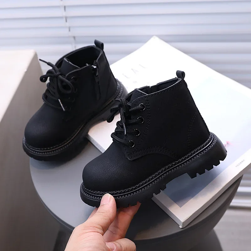 2024 Autumn Children Leather Boots Boys Shoes Kids Fashion Boots Baby Ankle Short Boot Sports Sneakers Winter Shoe for Girl Kids