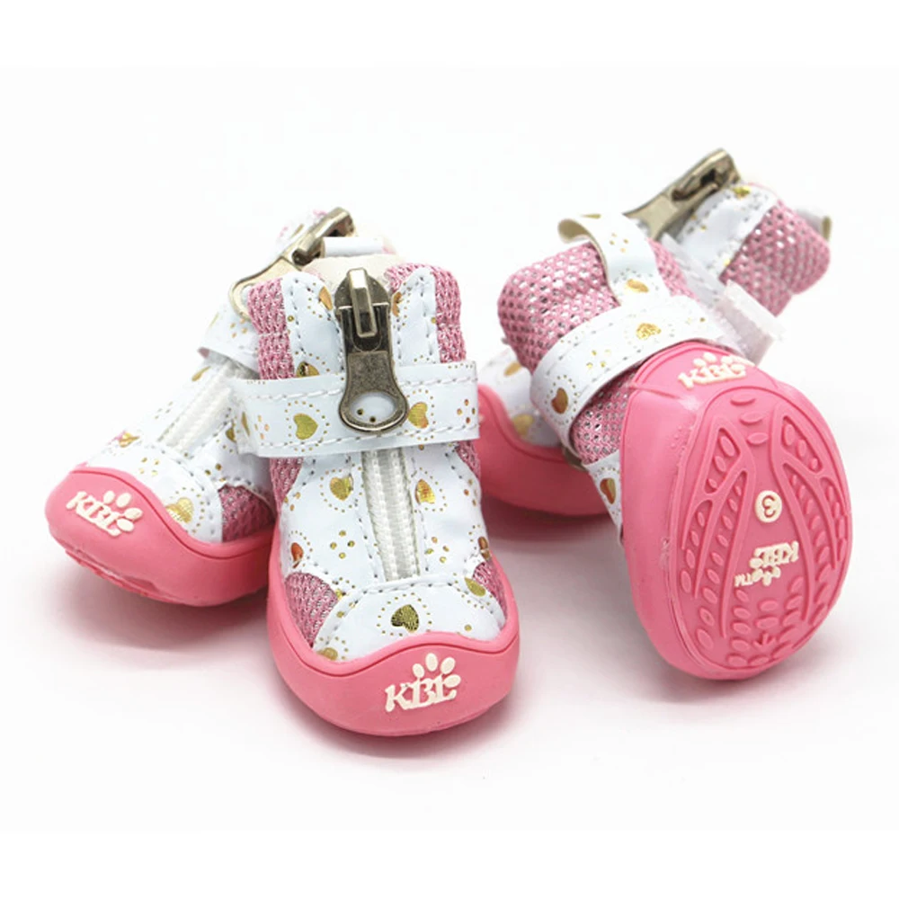 Shoes for Small Dogs 4PCS Cute Breathable Dog Booties with Zipper Easy to Wear Anti-Slip Soft Pet Shoes Puppy Boots All Seasons