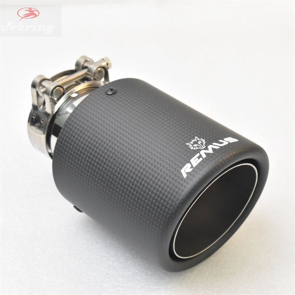 Car universal modiflcation stainless steel single exhaust pipe full carbon  remus logo matt black cover  muffler tip for merc