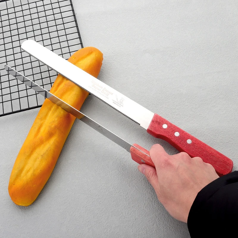 Serrated Bread Knife 10 Inch Cake Toast Cutting Knife Long Baguette Cutter Stainless Steel Loaf Slicer Baking Tool