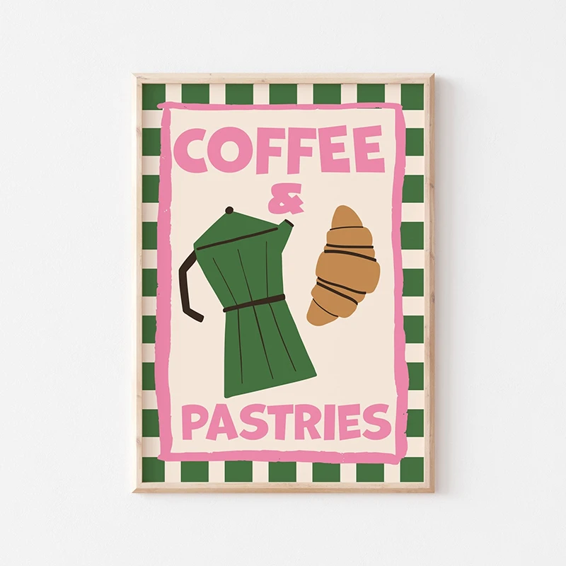 Funny Retro Kitchen Print Bread Donut Coffee Poster Wall Art Canvas Painting Diner Room Decor Picture No Frame