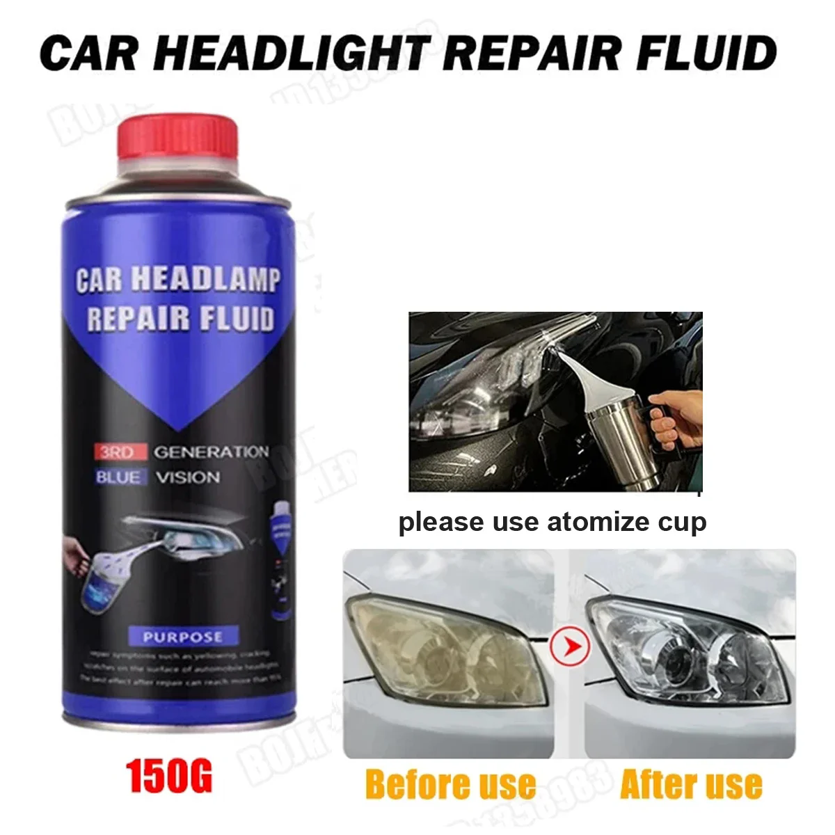 

Car Headlight Restoration Fluid 150g Headlights Repair Polish Kit Headlamp Anti-Scratch Detailing Cleaning