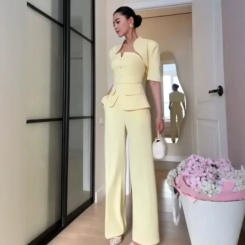 A New Spring Autumn Collection Women's Clothing Trade Featuring Shawl Strapless Suit Jacket and High-waisted Straight-leg Pants