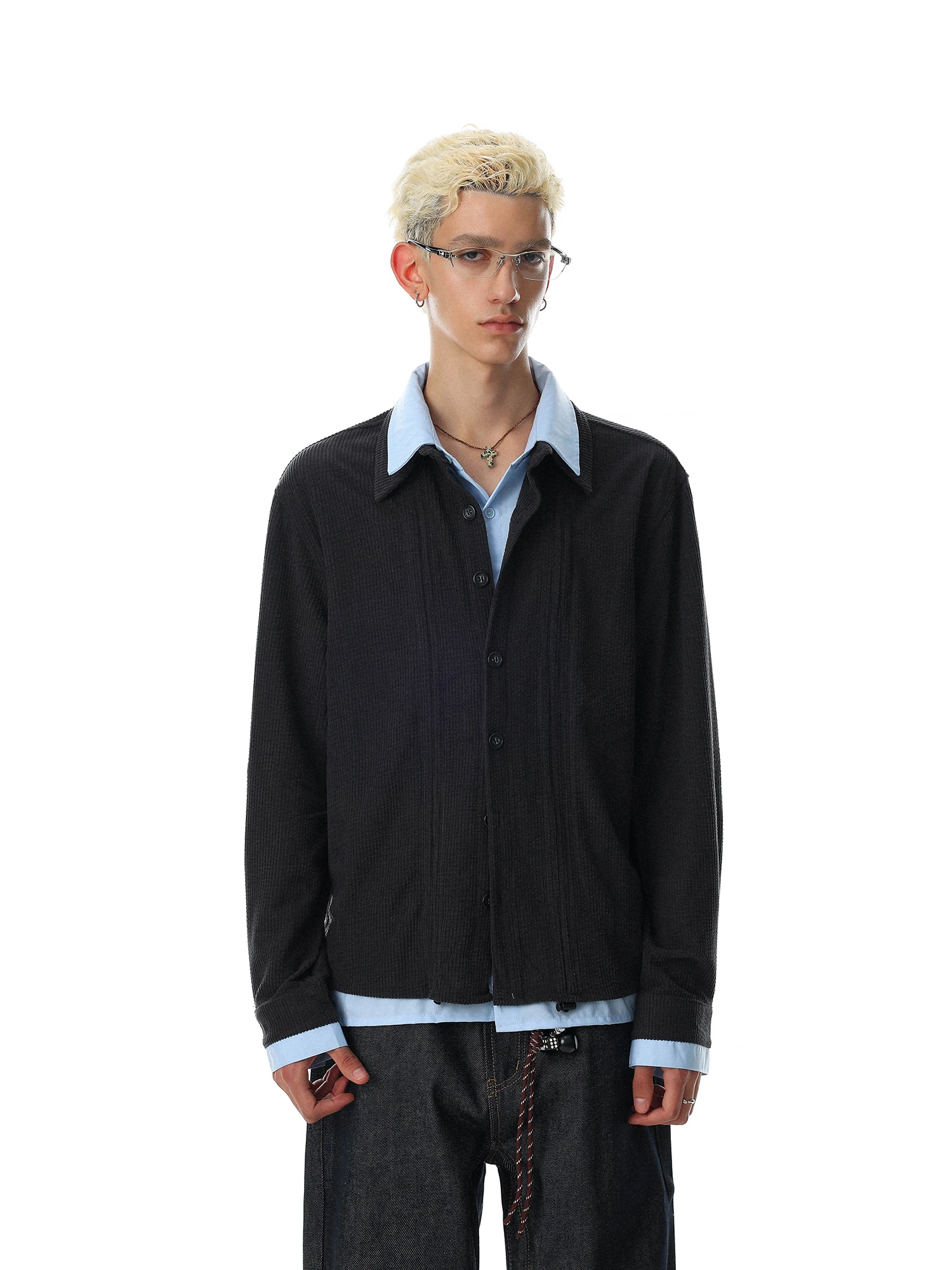 American Retro Color Block Long Sleeve Shirt Men's Casual Loose Fit Polyester Blend Breathable Comfortable Men's Collar Shirt