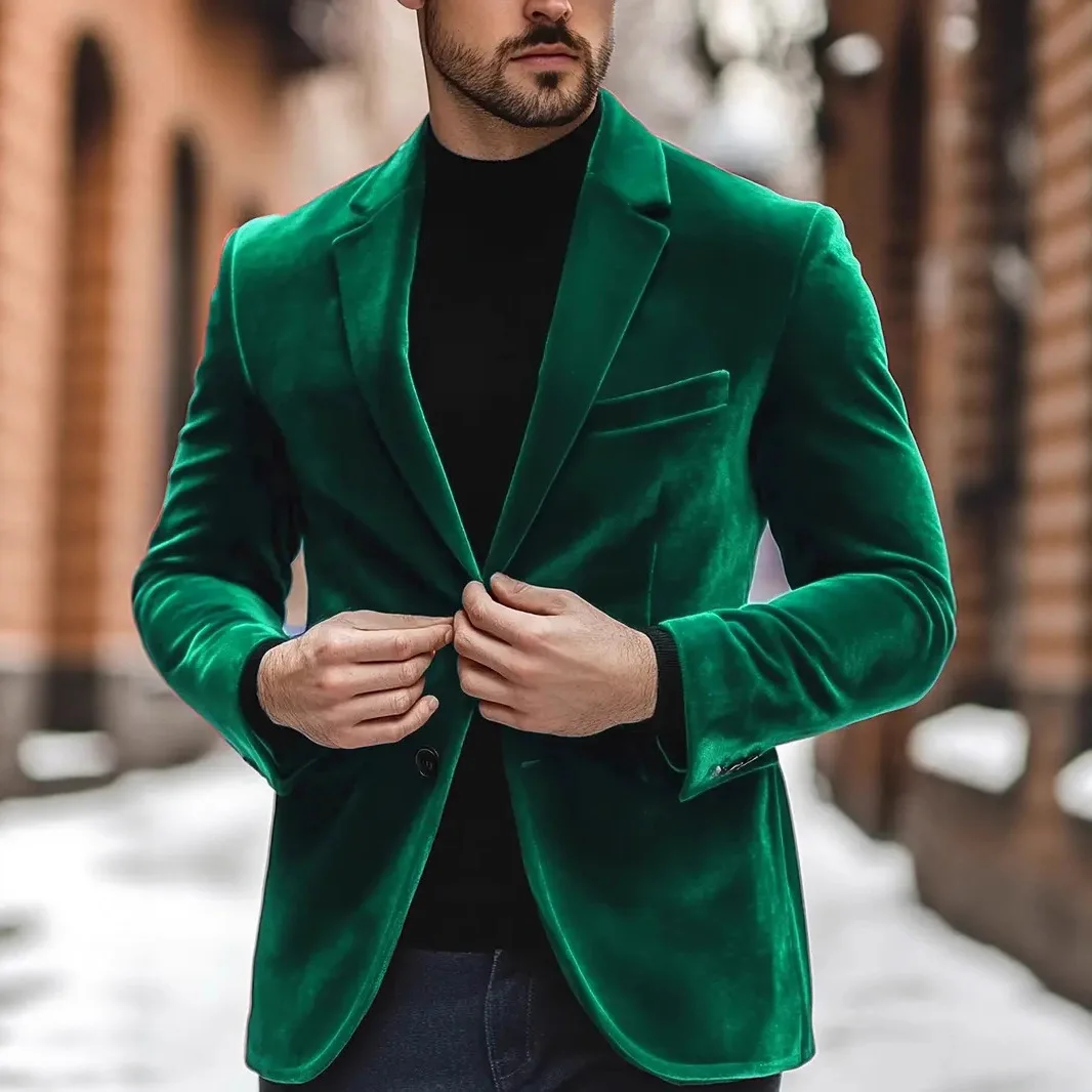 

Flat Velvet Blazer Men's Wedding Slim Fit Suit Banquet Formal Suit