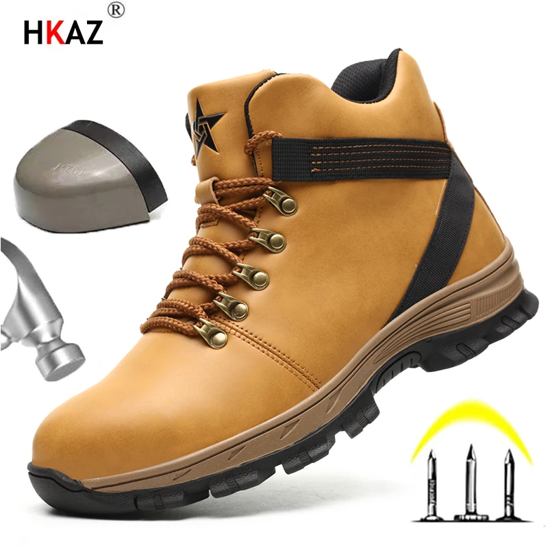 Water Proof Safety Work Shoes For Men Steel Head Leather Boots Male Footwear Indestructible Construction Work Shoes Brown