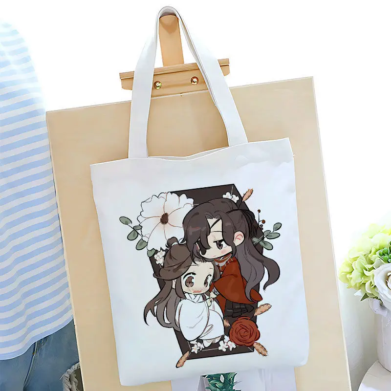 Tian Guan Blessing Merchandise Canvas Student Tote Lunch Box White Commuter Shoulder Bag Ani