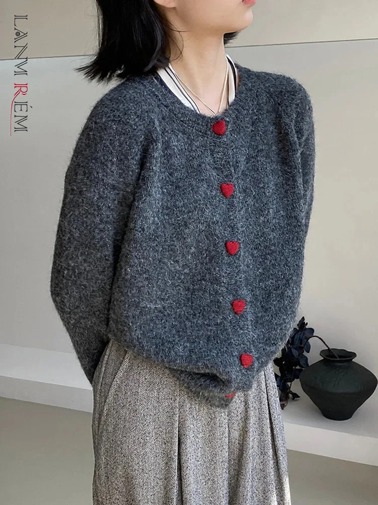 

[LANMREM] Knitting Cardigan Sweater For Women Round Neck Single Breasted Office Lady Warm Tops Fashion 2024 Autumn New 26C672