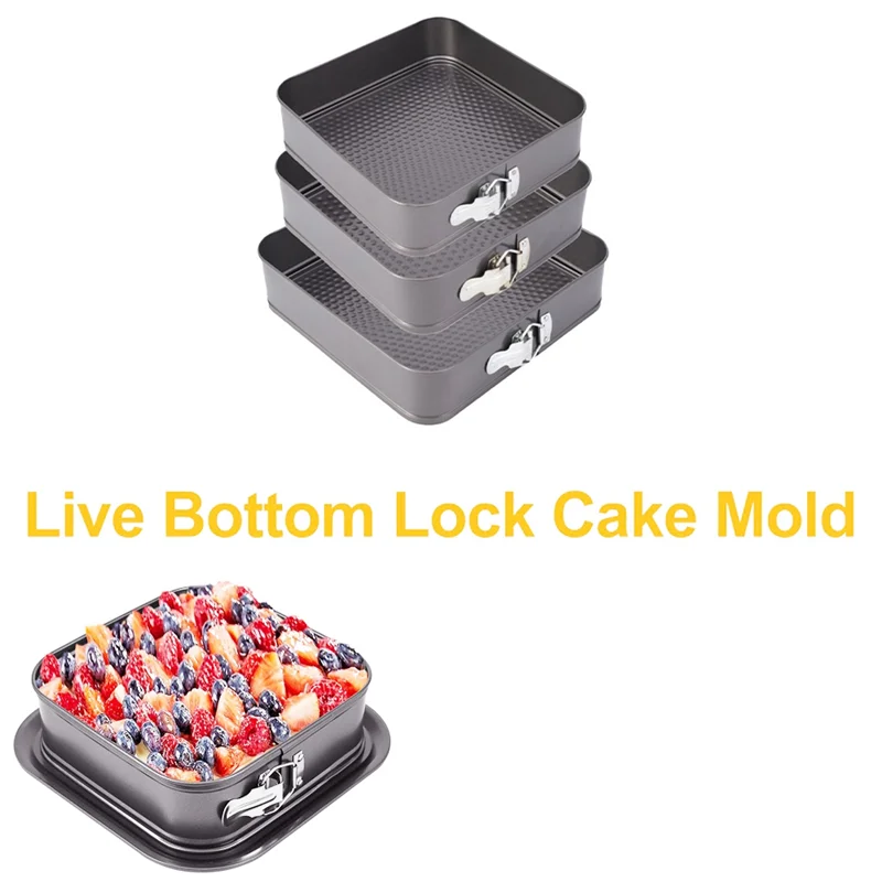 

A29M-Cheesecake Baking Pan Spring Non-Stick Metal Square Baking Mold Spring Pan Leak-Proof Removable Kitchen Mold
